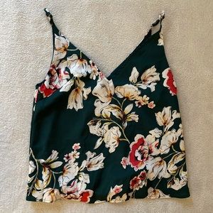 Shein floral dark green shirt top